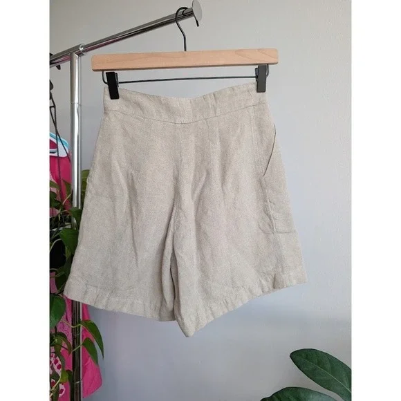 Free People 100% Linen Set 0 Shorts Vest Beige V Neck boho Malia - Picture 8 of 10